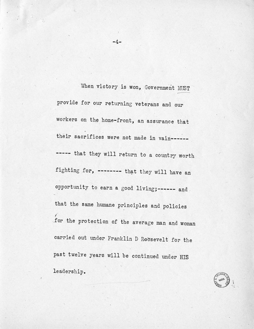 Reading Copy of Acceptance Speech of Vice Presidential Candidate  Harry S. Truman