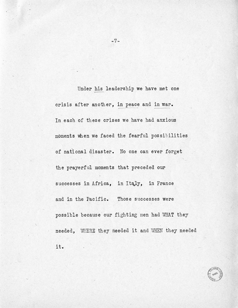 Reading Copy of Acceptance Speech of Vice Presidential Candidate  Harry S. Truman