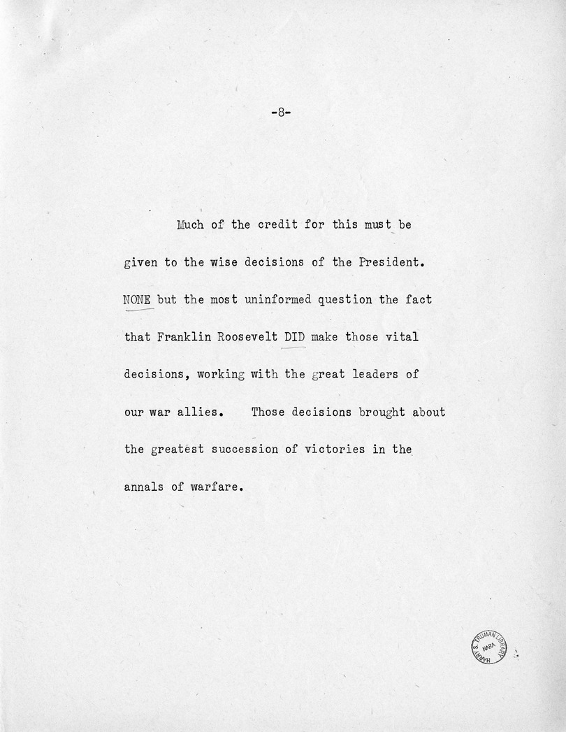 Reading Copy of Acceptance Speech of Vice Presidential Candidate  Harry S. Truman