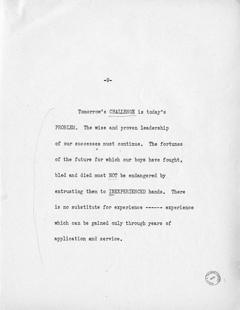 Reading Copy of Acceptance Speech of Vice Presidential Candidate  Harry S. Truman