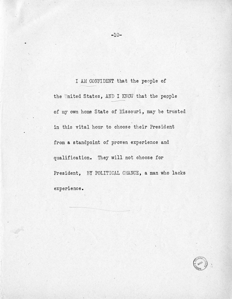 Reading Copy of Acceptance Speech of Vice Presidential Candidate  Harry S. Truman