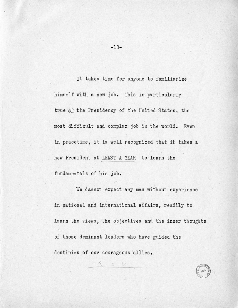 Reading Copy of Acceptance Speech of Vice Presidential Candidate  Harry S. Truman