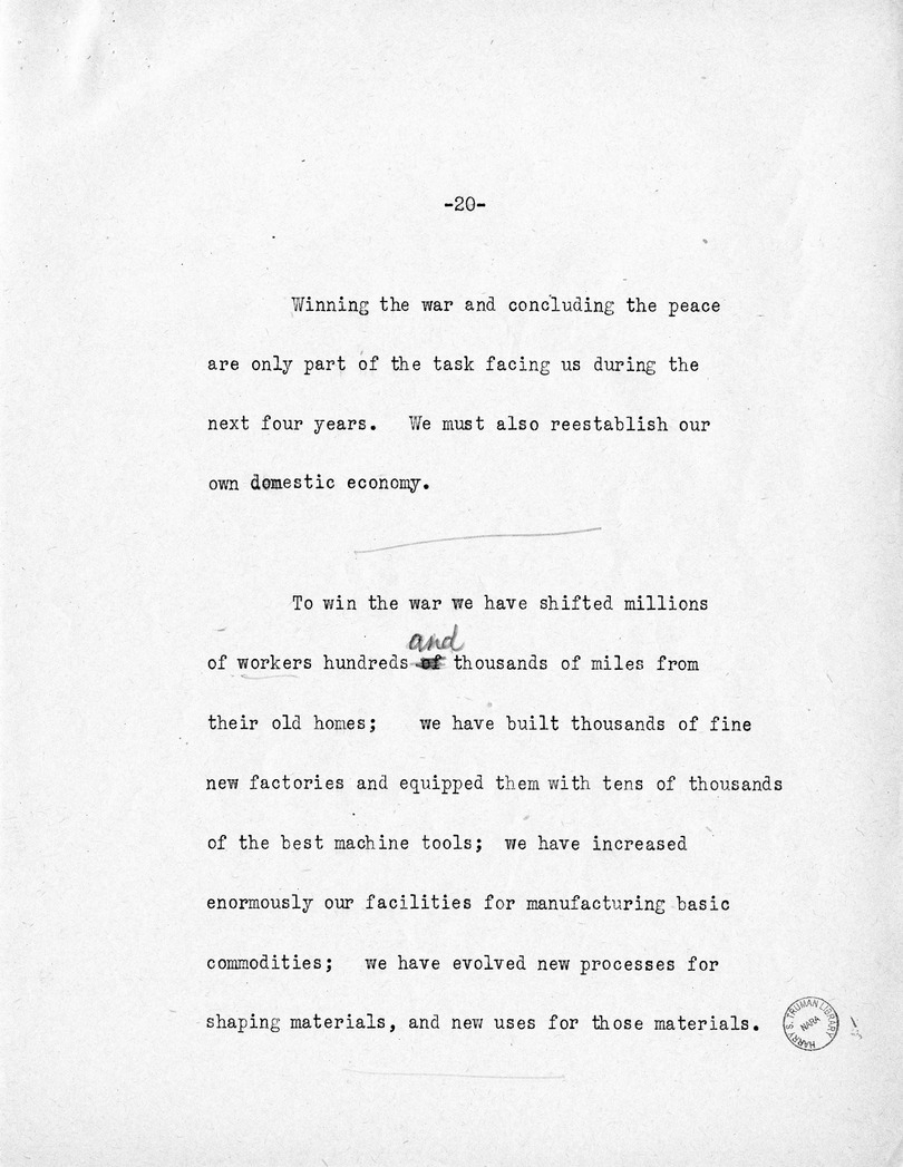 Reading Copy of Acceptance Speech of Vice Presidential Candidate  Harry S. Truman