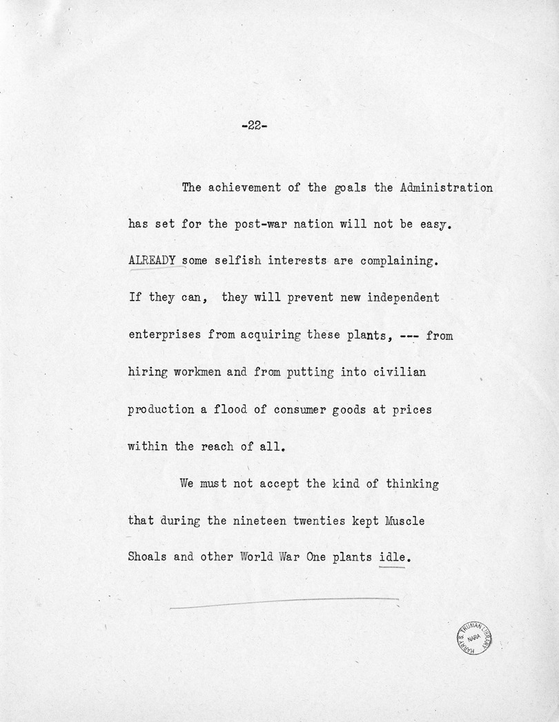 Reading Copy of Acceptance Speech of Vice Presidential Candidate  Harry S. Truman