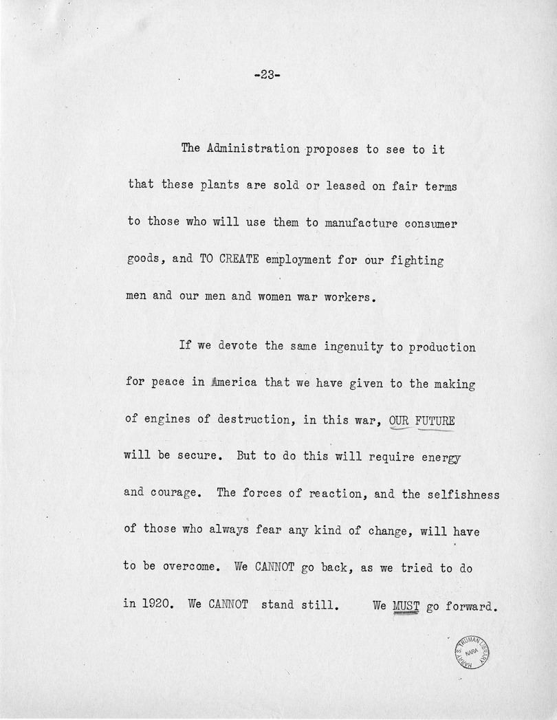 Reading Copy of Acceptance Speech of Vice Presidential Candidate  Harry S. Truman