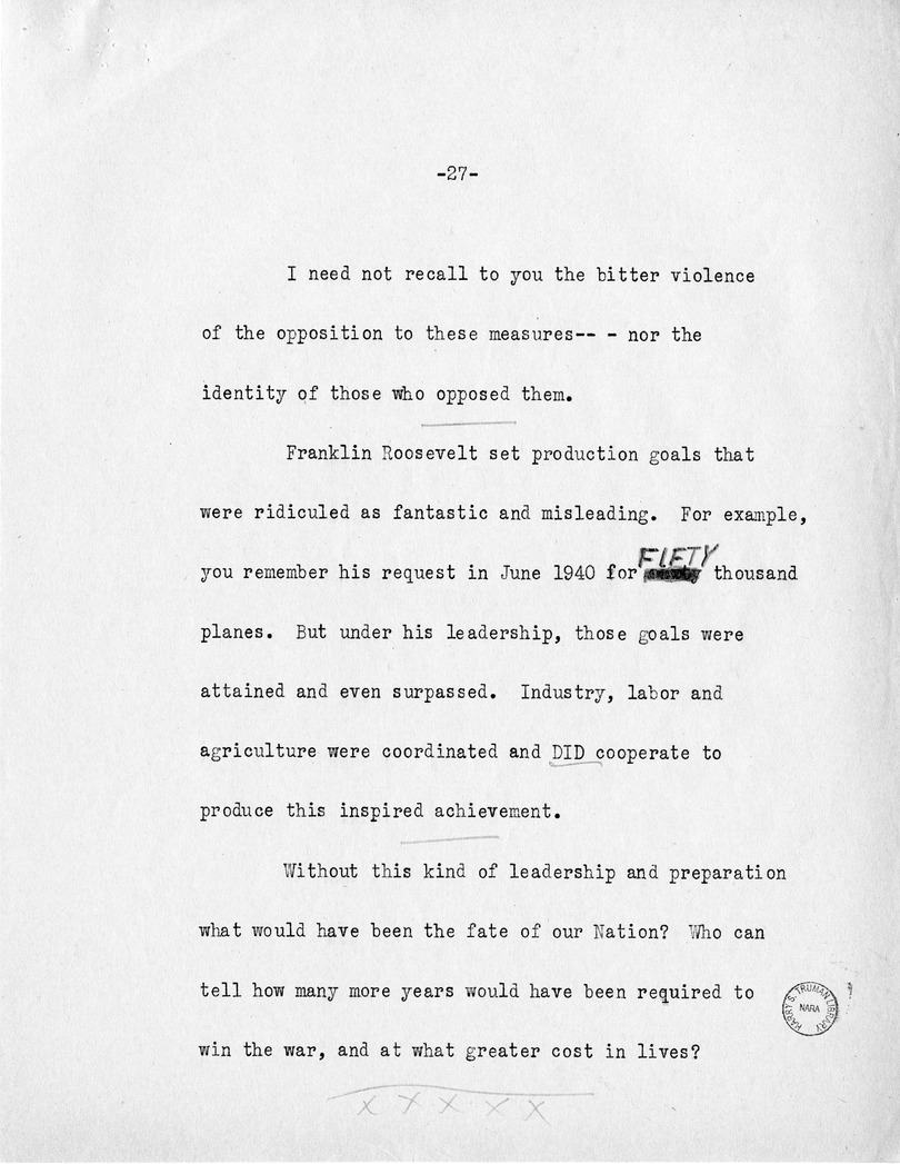 Reading Copy of Acceptance Speech of Vice Presidential Candidate  Harry S. Truman