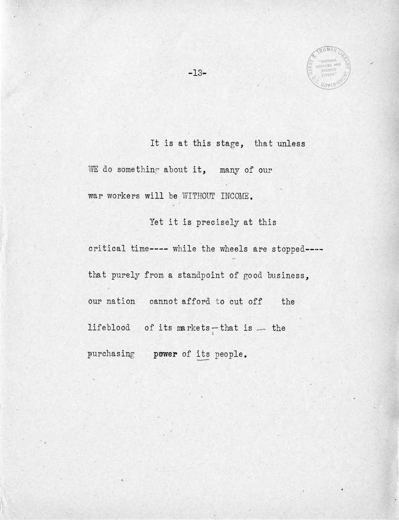 Reading Copy of Speech of Senator Harry S. Truman at American Federation of Labor Banquet, Detroit, Michigan