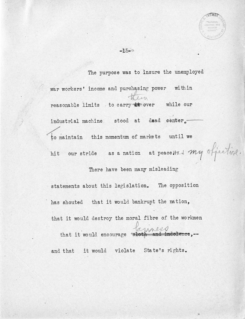 Reading Copy of Speech of Senator Harry S. Truman at American Federation of Labor Banquet, Detroit, Michigan