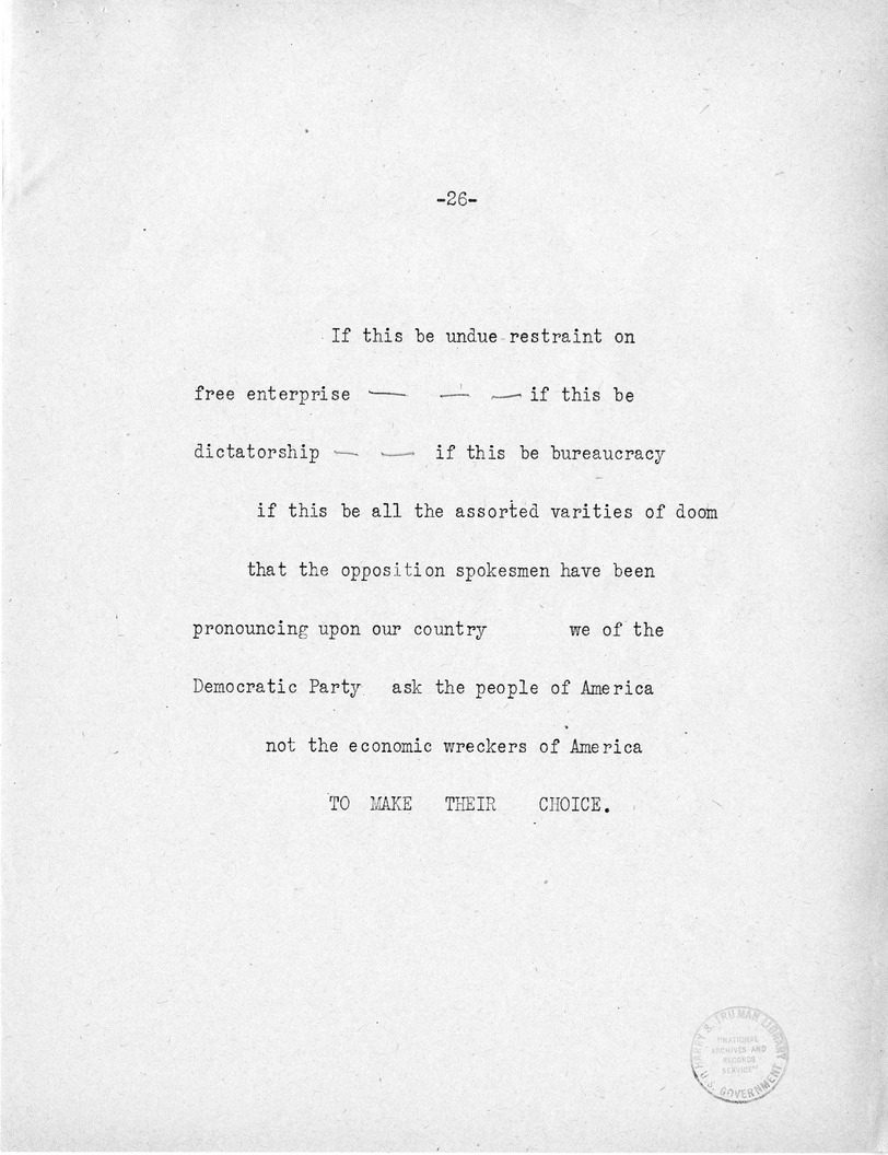 Reading Copy of Speech of Senator Harry S. Truman at American Federation of Labor Banquet, Detroit, Michigan