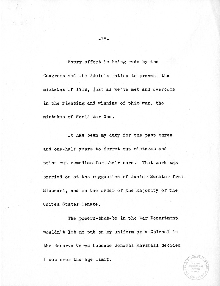 Speech of Senator Harry S. Truman to the American Legion Convention, Chicago, Illinois