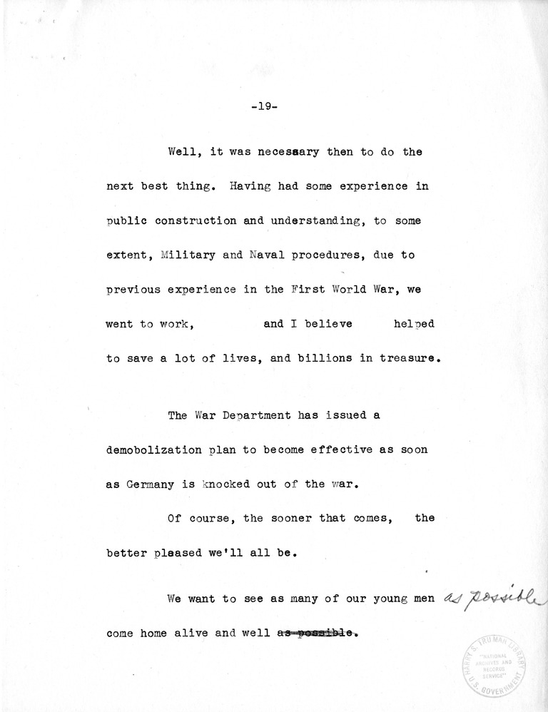 Speech of Senator Harry S. Truman to the American Legion Convention, Chicago, Illinois