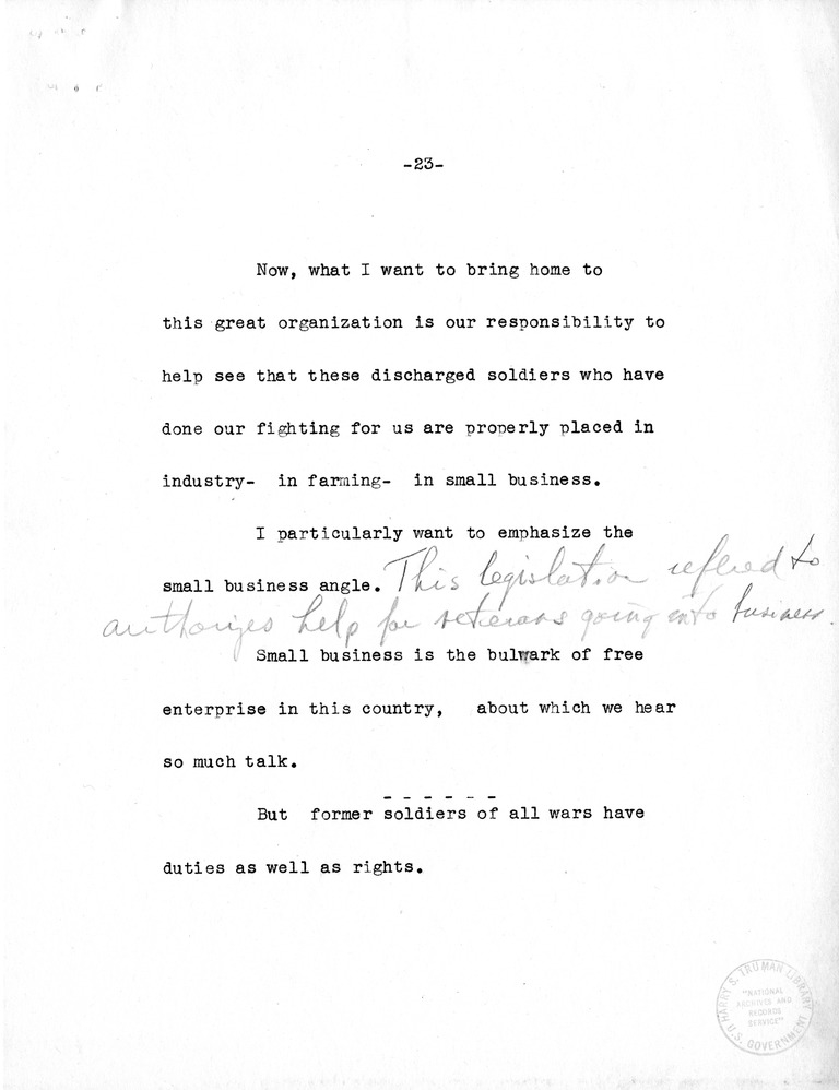 Speech of Senator Harry S. Truman to the American Legion Convention, Chicago, Illinois