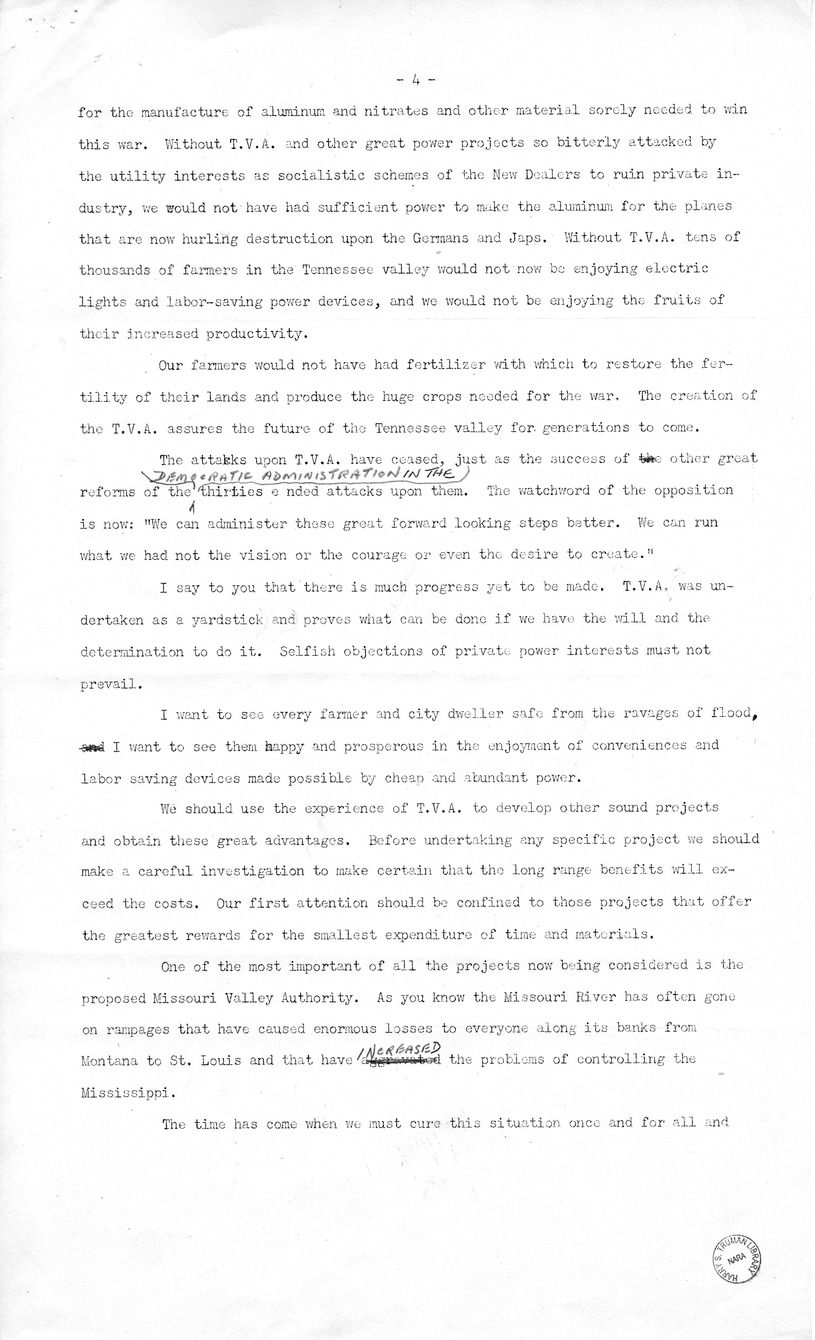 Draft of Radio Speech of Senator Harry S. Truman at New Orleans, Louisiana