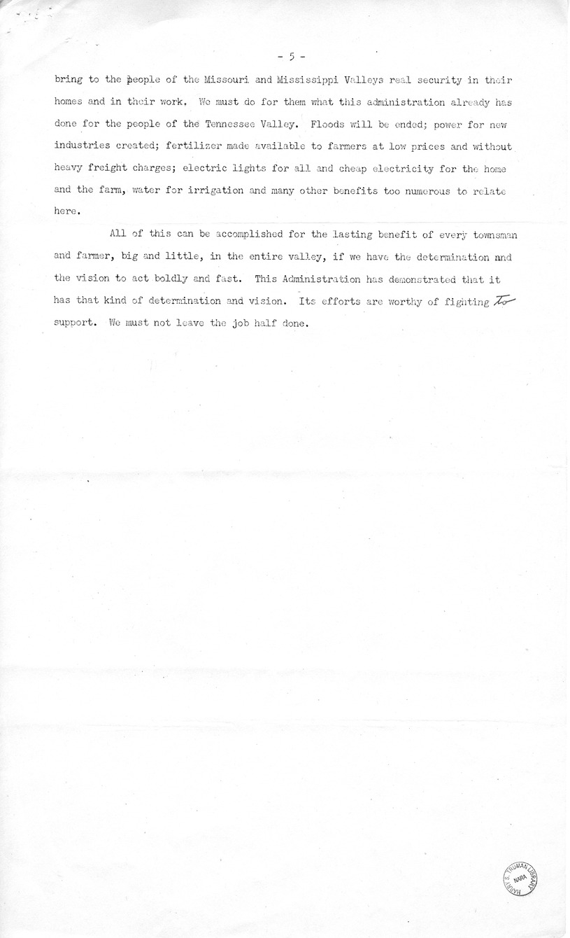 Draft of Radio Speech of Senator Harry S. Truman at New Orleans, Louisiana