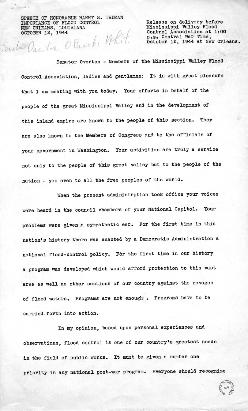 Speech of Senator Harry S. Truman at New Orleans, Louisana