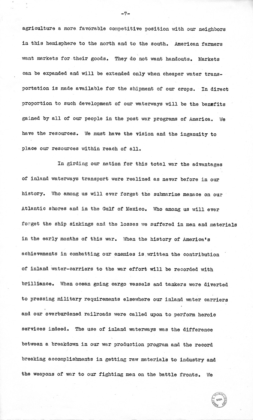 Speech of Senator Harry S. Truman at New Orleans, Louisana