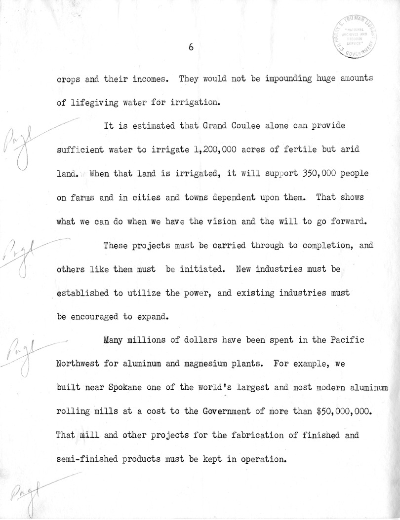 Draft Speech of Senator Harry S. Truman at Seattle, Washington