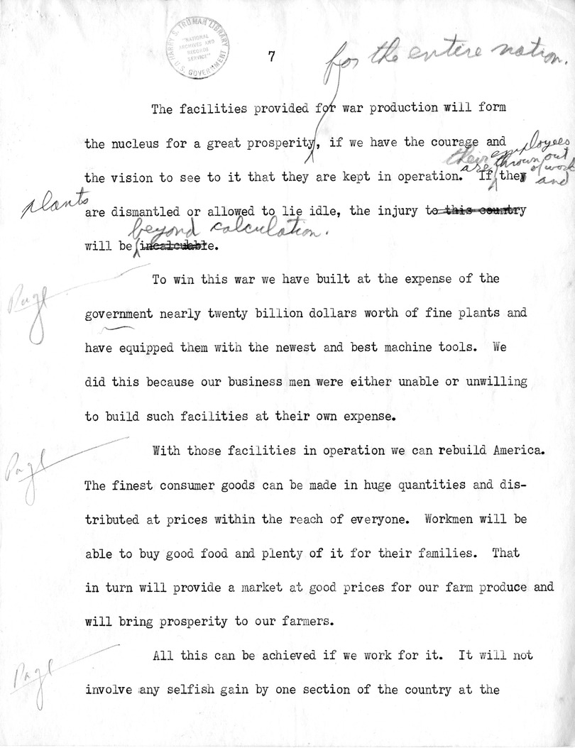 Draft Speech of Senator Harry S. Truman at Seattle, Washington