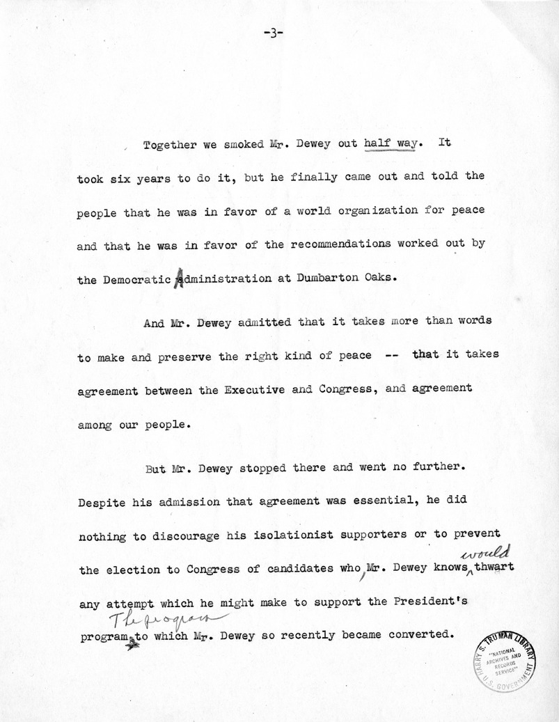 Draft speech of Senator Harry S. Truman, Democratic Candidate for Vice President, at Minneapolis, Minnesota