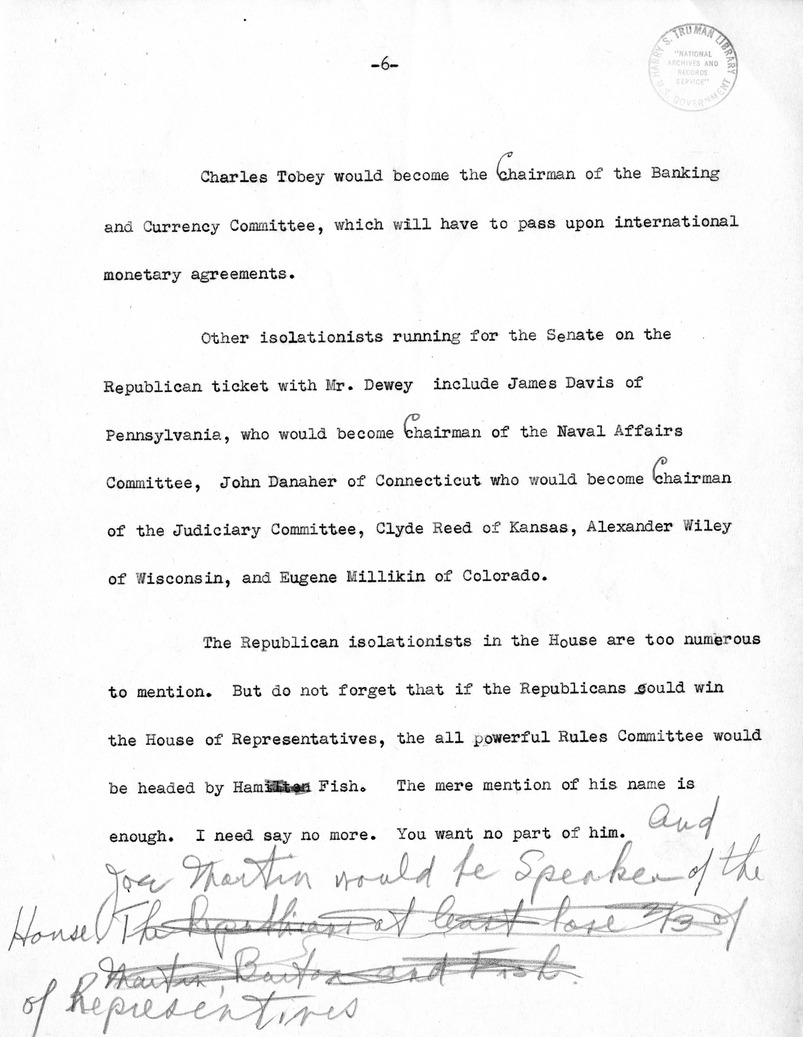 Draft speech of Senator Harry S. Truman, Democratic Candidate for Vice President, at Minneapolis, Minnesota