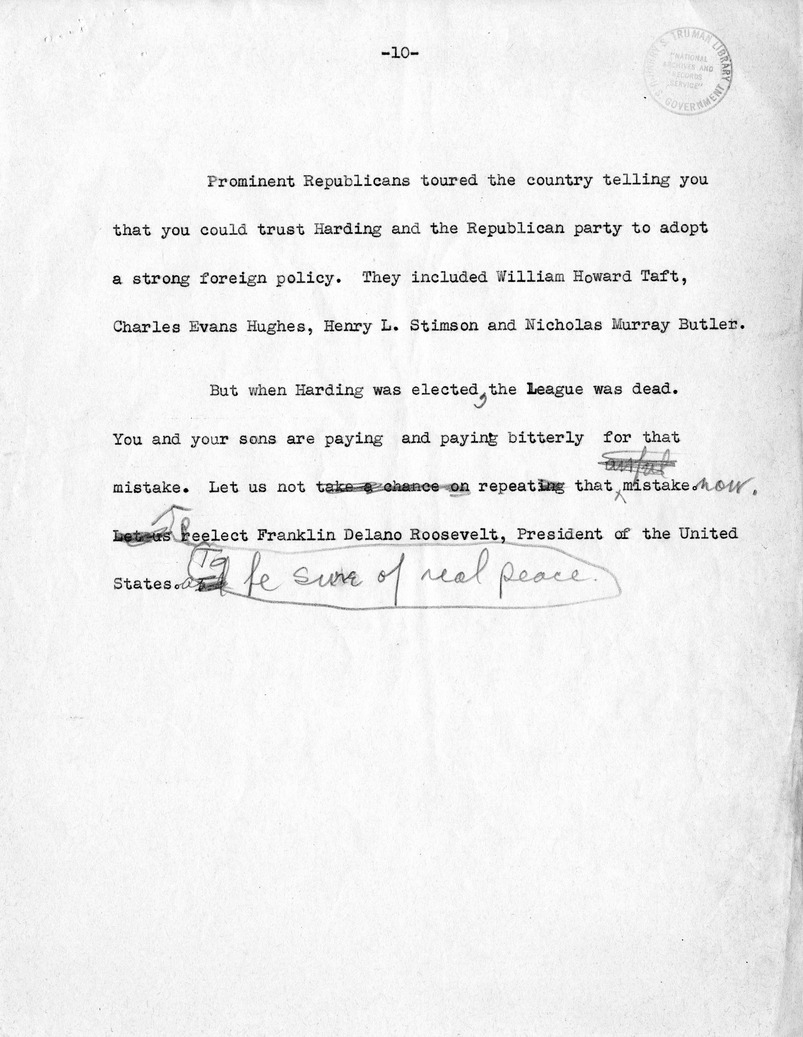 Draft speech of Senator Harry S. Truman, Democratic Candidate for Vice President, at Minneapolis, Minnesota