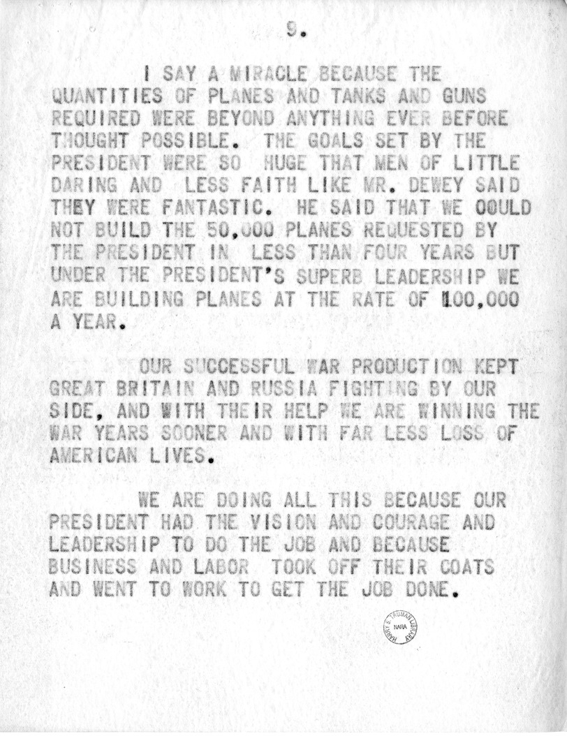 Draft Speech of Senator Harry S. Truman, Democratic Candidate for Vice President, at Pittsburgh, Pennsylvania