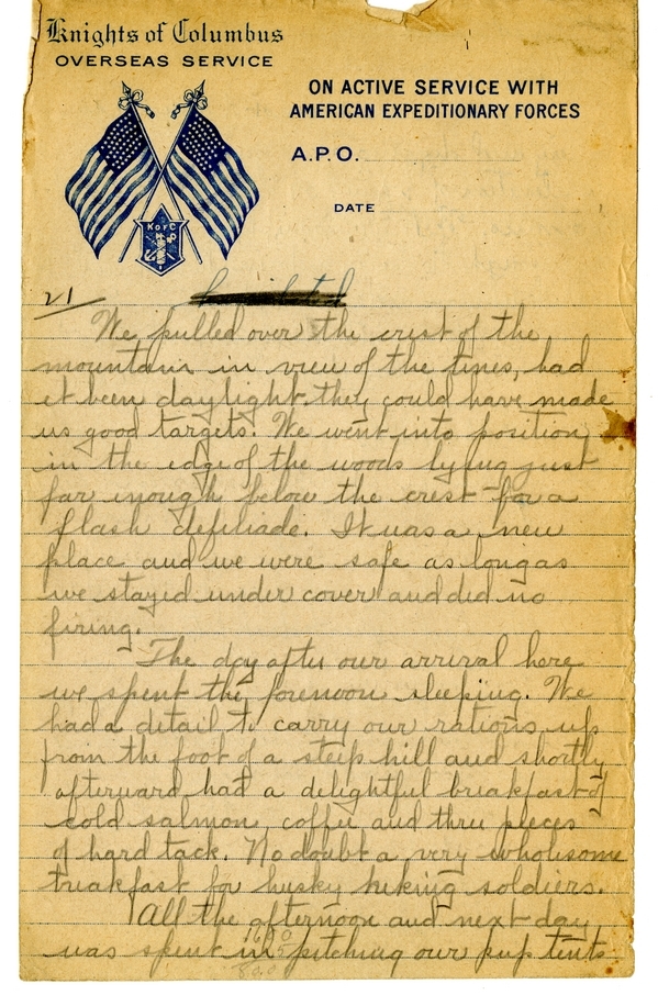 Handwritten World War I Notes of Verne Chaney, Sr.