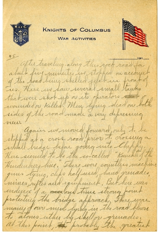 Handwritten World War I Notes of Verne Chaney, Sr.