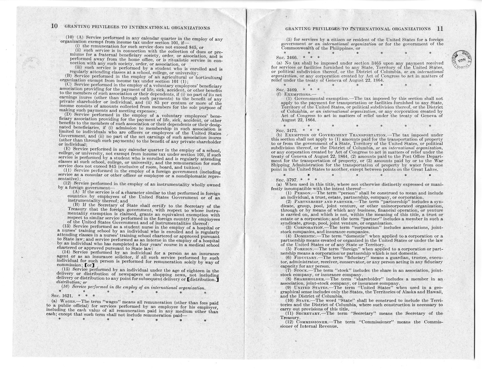 Memorandum from Harold D. Smith to M. C. Latta, H. R. 4489, To Extend Certain Privileges, Exemptions, and Immunities to International Organizations and to the Officers and Employees Thereof, with Attachments