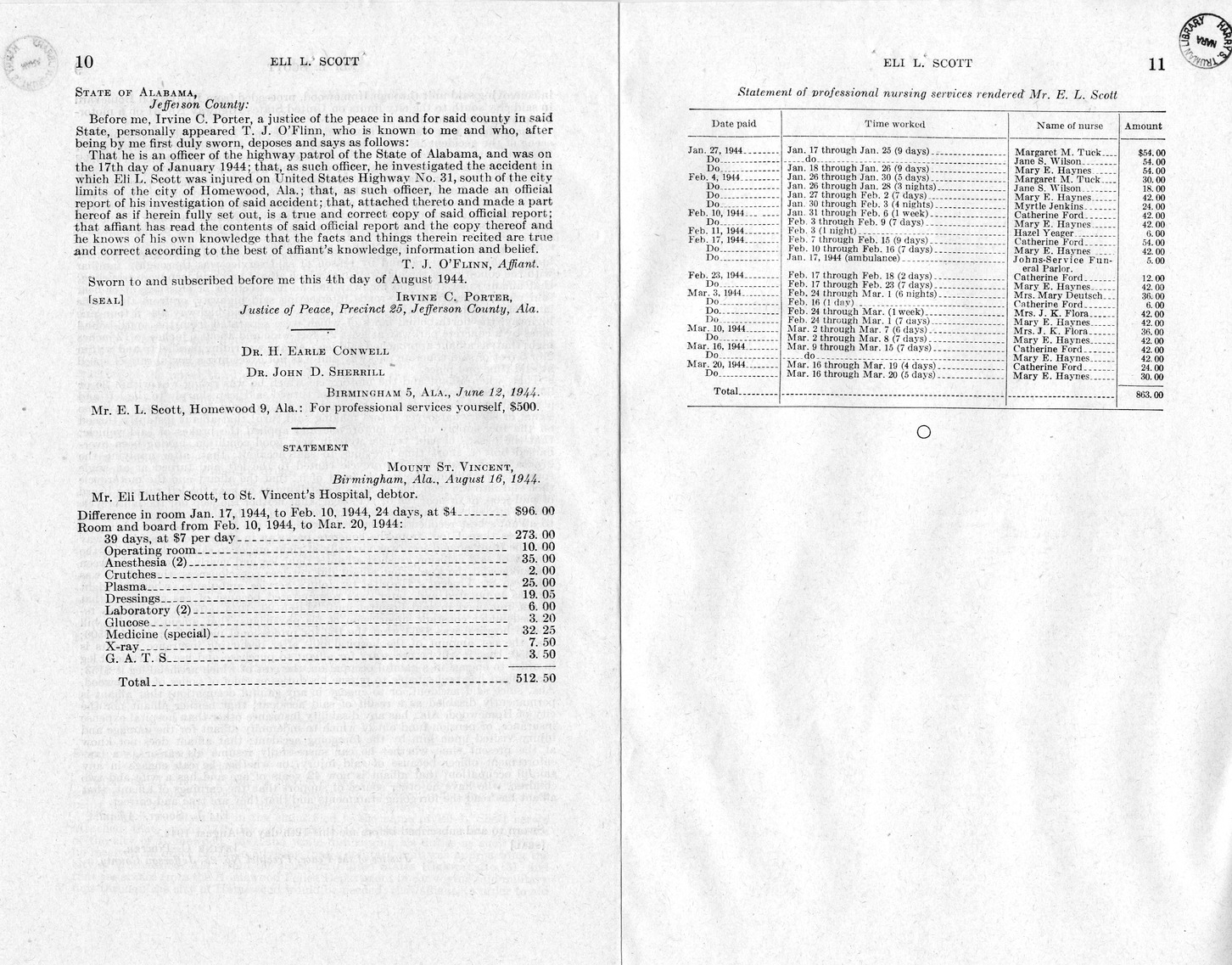 Memorandum from Frederick J. Bailey to M. C. Latta, H. R. 1721, For the Relief of Eli L. Scott, with Attachments