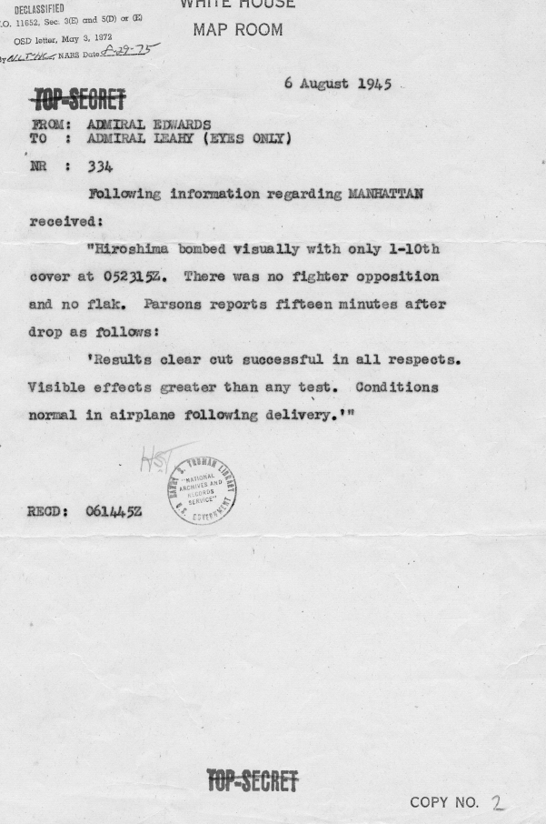 Draft statement on the dropping of the bomb
