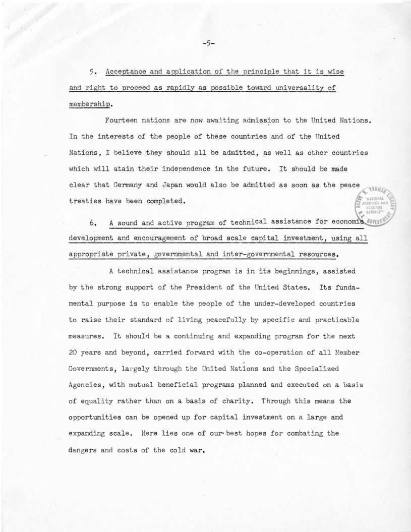 "Memorandum of Points for Consideration in the Development of a 20-Year Program for Achieving Peace Through the United Nations" by Trygve Lie