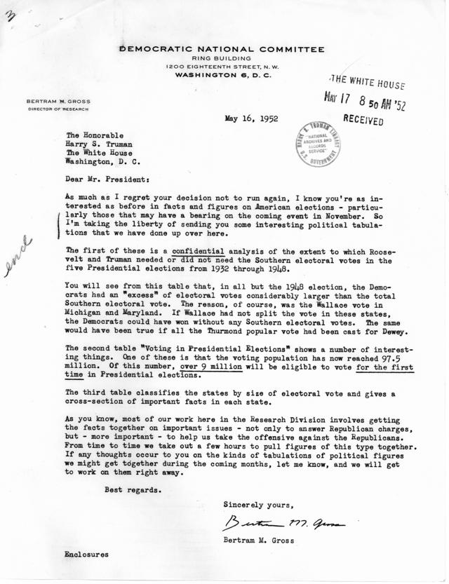 Correspondence between Bertram M. Gross to Harry S. Truman, with attachment