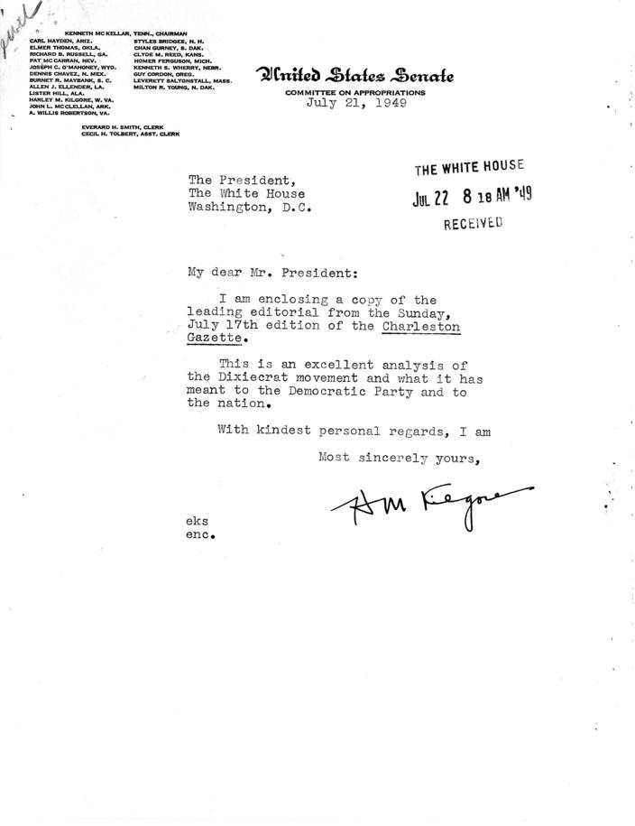 Correspondence between Harley Kilgore and Harry S. Truman