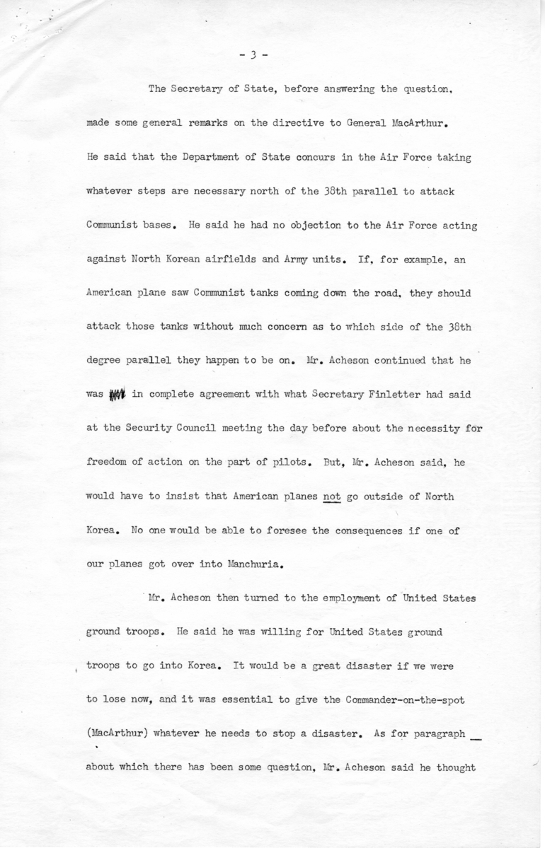 Notes Regarding President Truman&#039;s June 29, 1950 Meeting