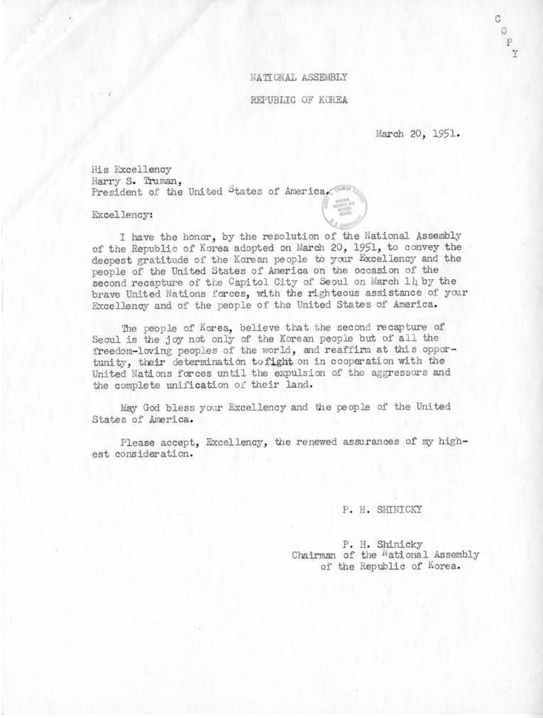 William D. Hassett to Dean Acheson, With Attachments