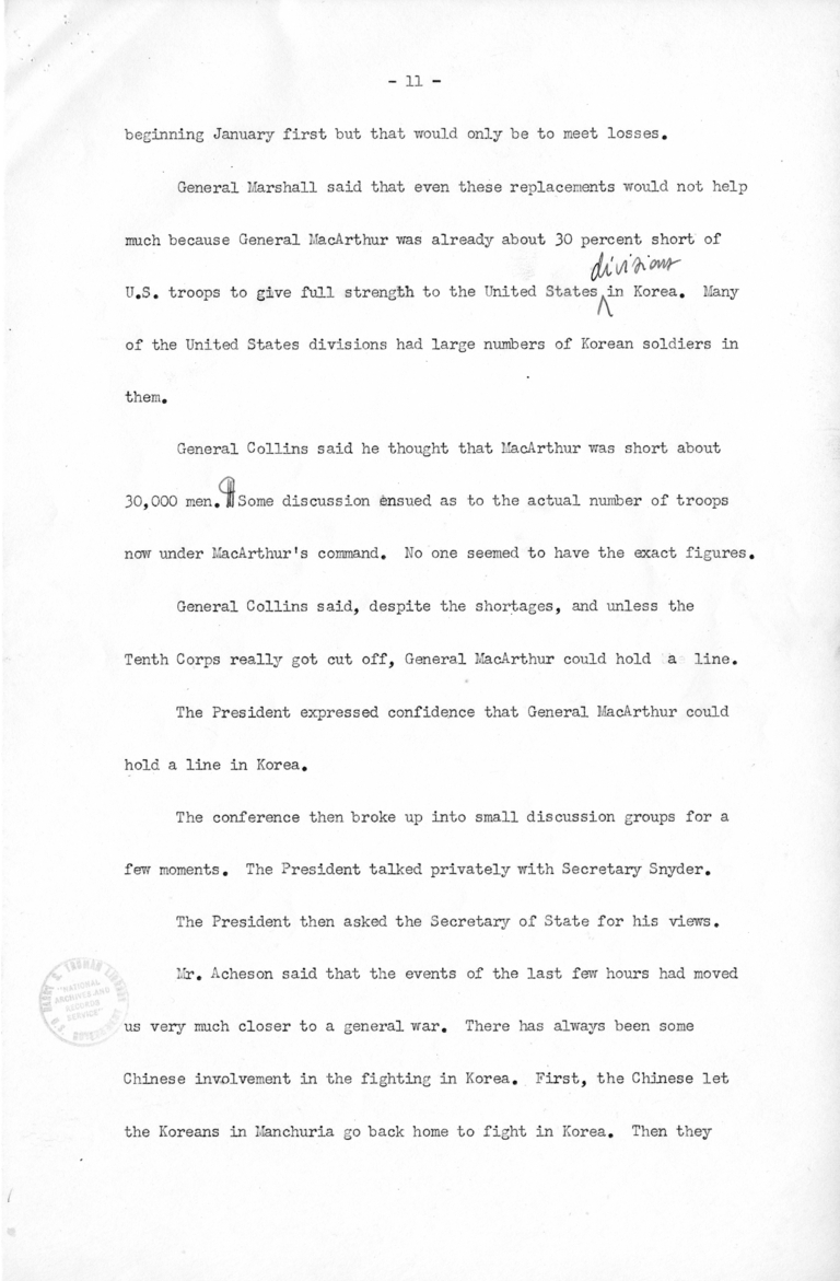 Minutes of the National Security Council Meeting with Harry S. Truman