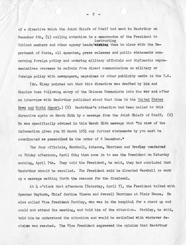 Memorandum, &quot;The MacArthur Dismissal&quot;