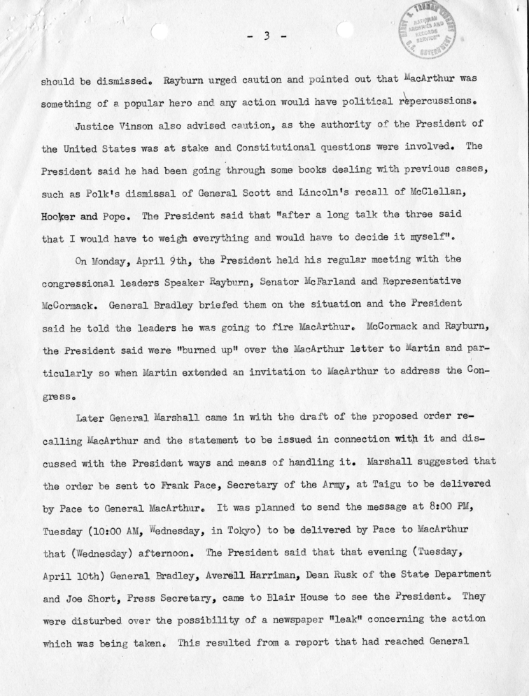 Memorandum, &quot;The MacArthur Dismissal&quot;