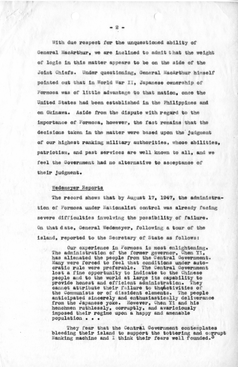 State Department, MacArthur Hearings Report by Fisher, Part 3