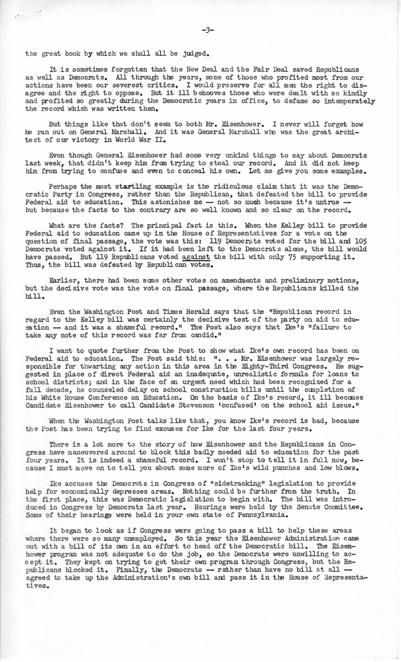 Press Release of Speech Delivered by Harry S. Truman in Pittsburgh, Pennsylvania