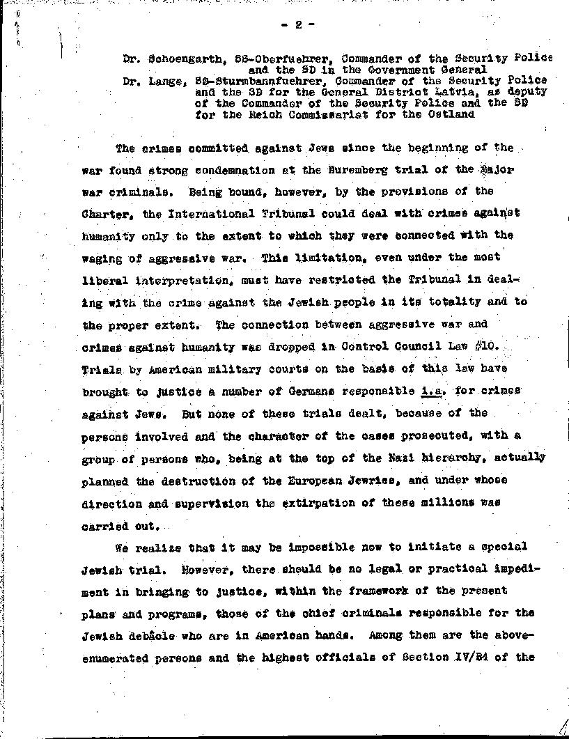 Draft Letter From World Jewish Congress To Telford Taylor Harry S Truman