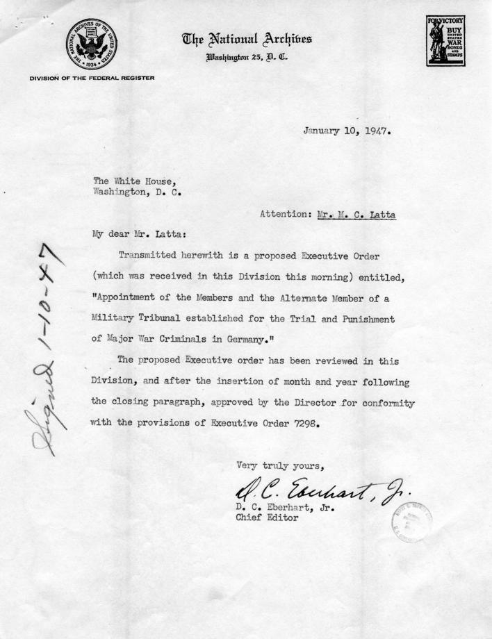 Letter from M.C. Latta to Tom C. Clark, accompanied by related correspondence