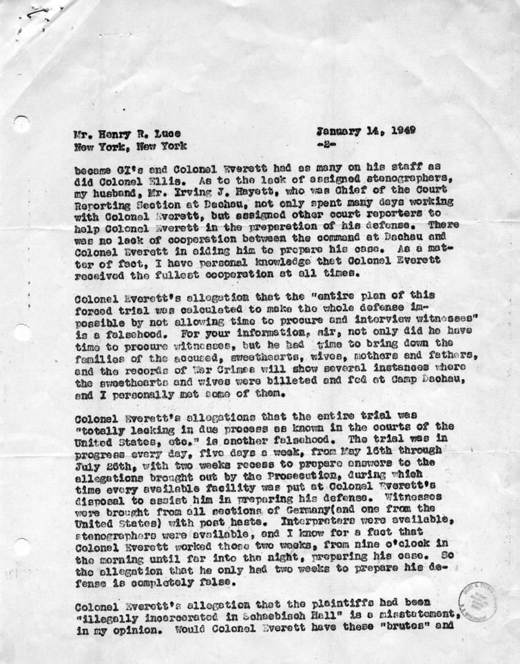 Letter from Sally Rose Hayett to Harry S. Truman, accompanied by a copy of a letter from Ms. Hayett to Henry R. Luce