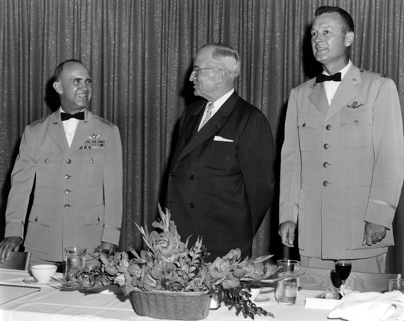 Former President Truman with officers at Richards-Gebaur Air Force Base ...