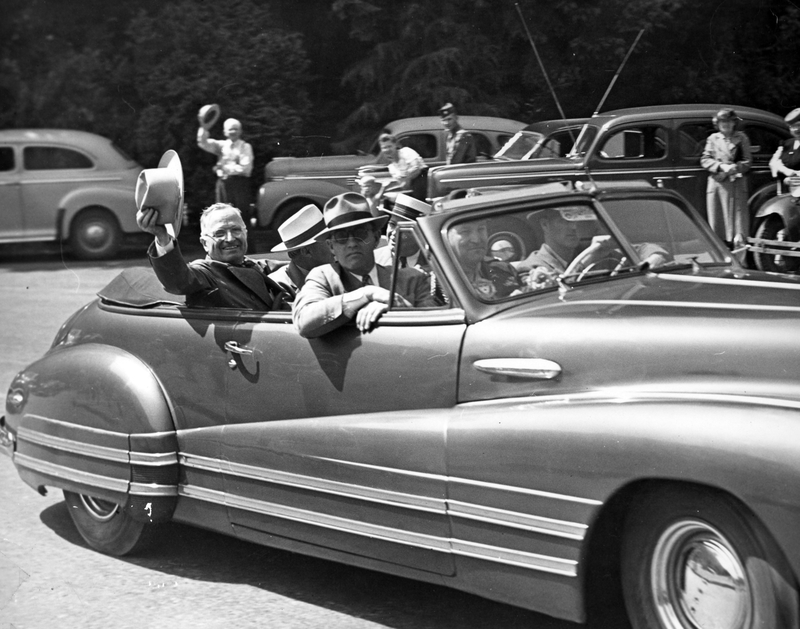 President Truman rides in a car | Harry S. Truman