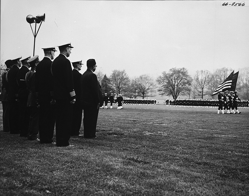 Prime Minister Ali Khan Watching A Midshipmen's Parade At The Naval 