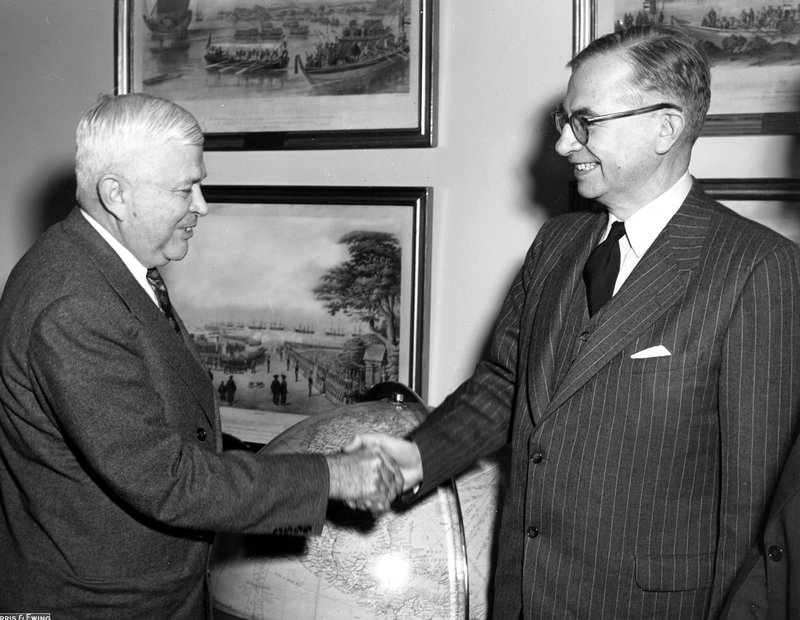 Secretary of Defense Charles E. Wilson, left, greeting the Canadian ...