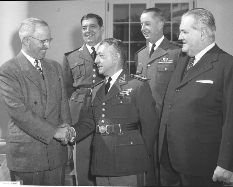 Photo of President Truman greeting Brazilian military officers while ...