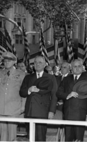 President Harry S. Truman and President Eurico Gaspar Dutra of Brazil attend a ceremony welcoming President Dutra to the United States.